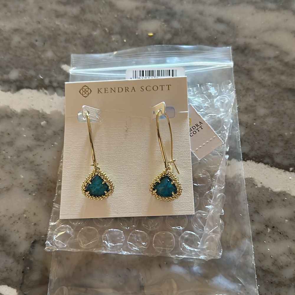 Teal and Gold Wire Drip Earrings